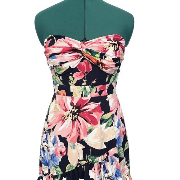 Eliza J Floral Strapless Midi Dress 4P high low ruffle petite wedding guest - Picture 4 of 13